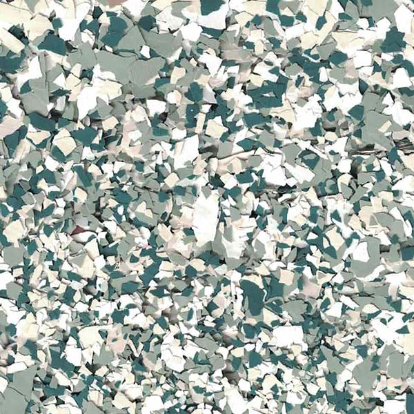 Colorful, fragmented pattern in shades of green, white, and beige. The textured surface creates an abstract, mosaic-like visual effect without discernible figures or objects.