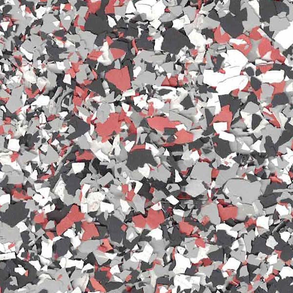 A textured pattern of red, white, and gray scattered paint chips, creating an abstract and intricate design with a random, artistic look.